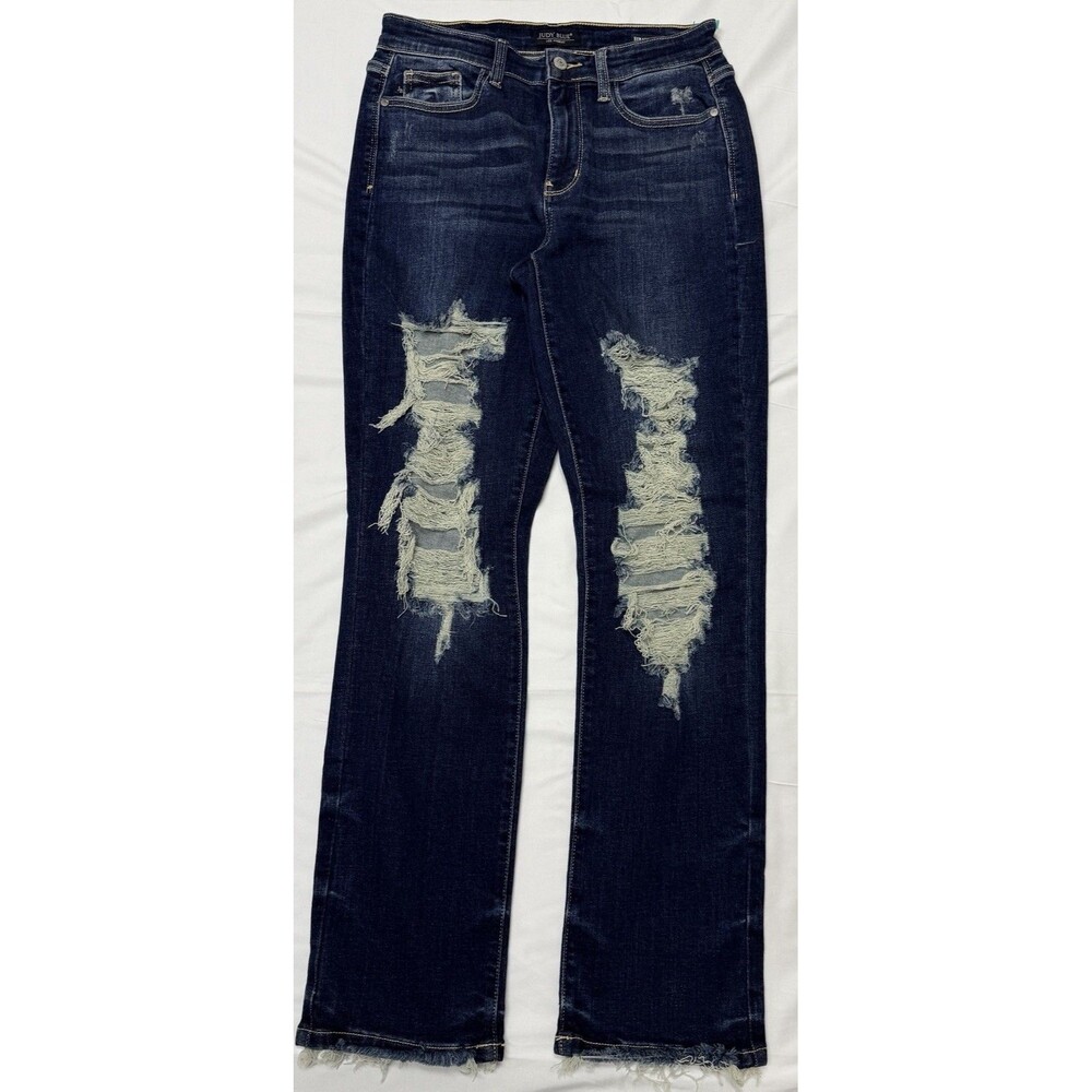 Judy Blue Straight Fit Jeans Womens 7/28 JB82534DK Distressed Dark Wash